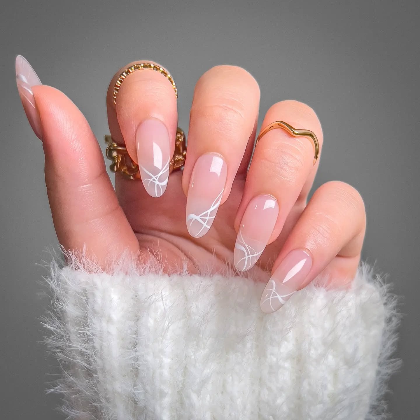14. Minimalist White Line Art on Nude (Elegant Nail Ideas)