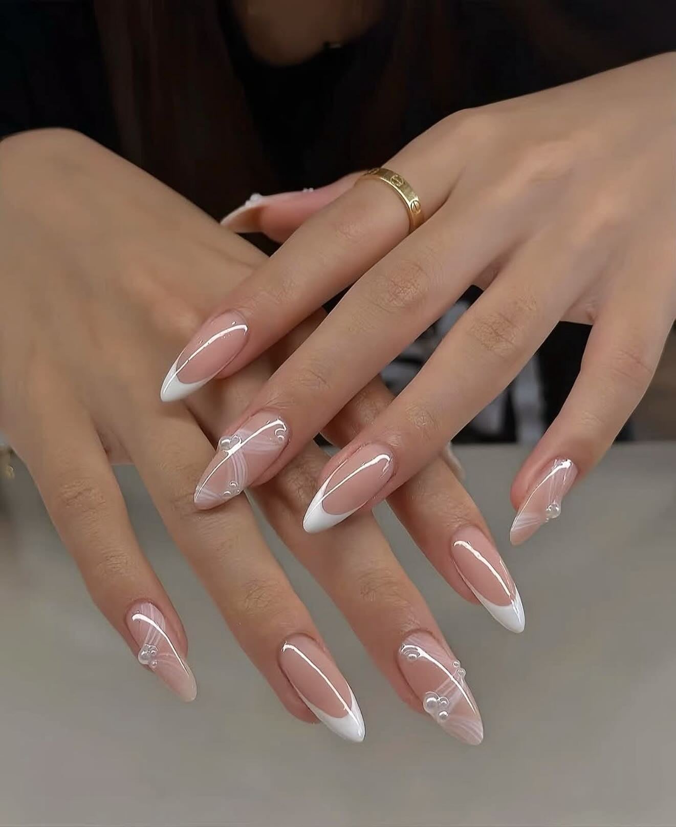 15. Pearl French with White Accents (Elegant Nail Ideas)