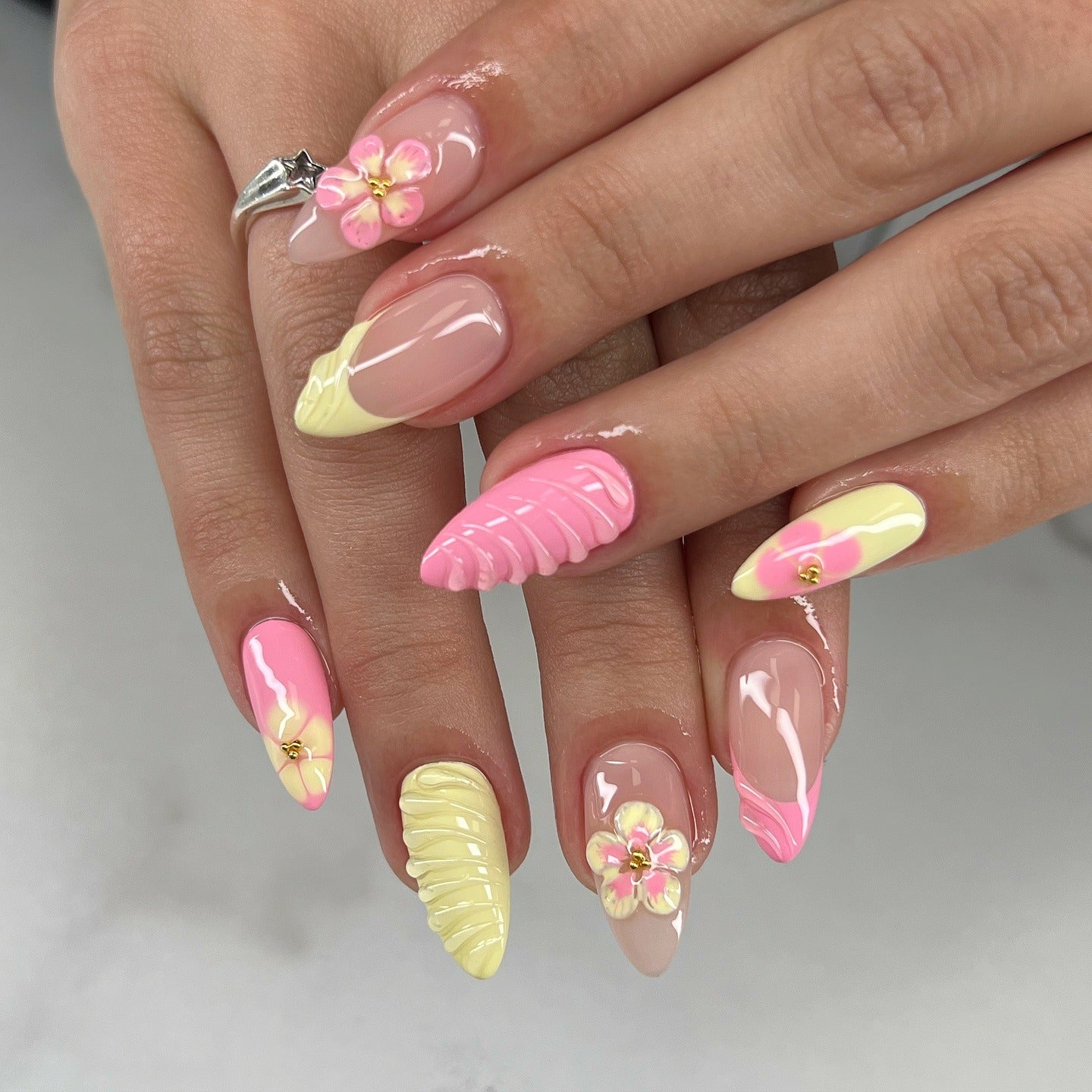 17. 3D Pastel Floral Mix (Almond Nail Ideas)