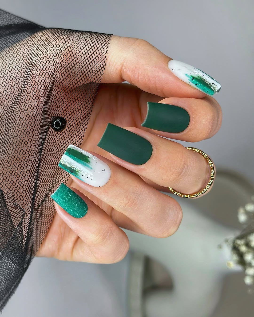 1. Matte Forest and Emerald Blend (Green Nail Ideas)