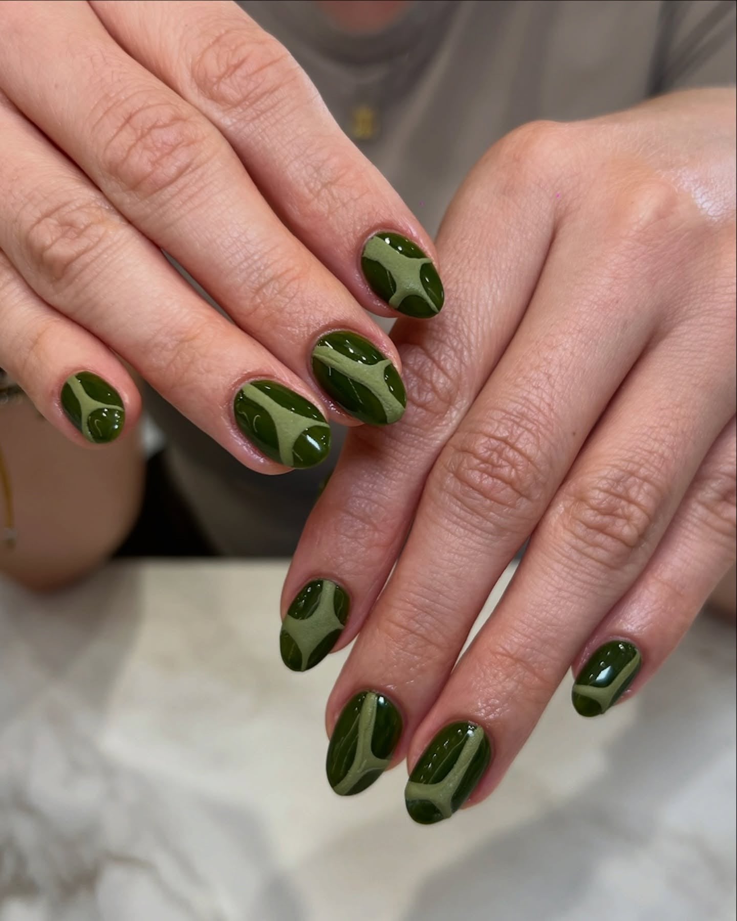 6. Glossy Moss Overlay Design (Green Nail Ideas)