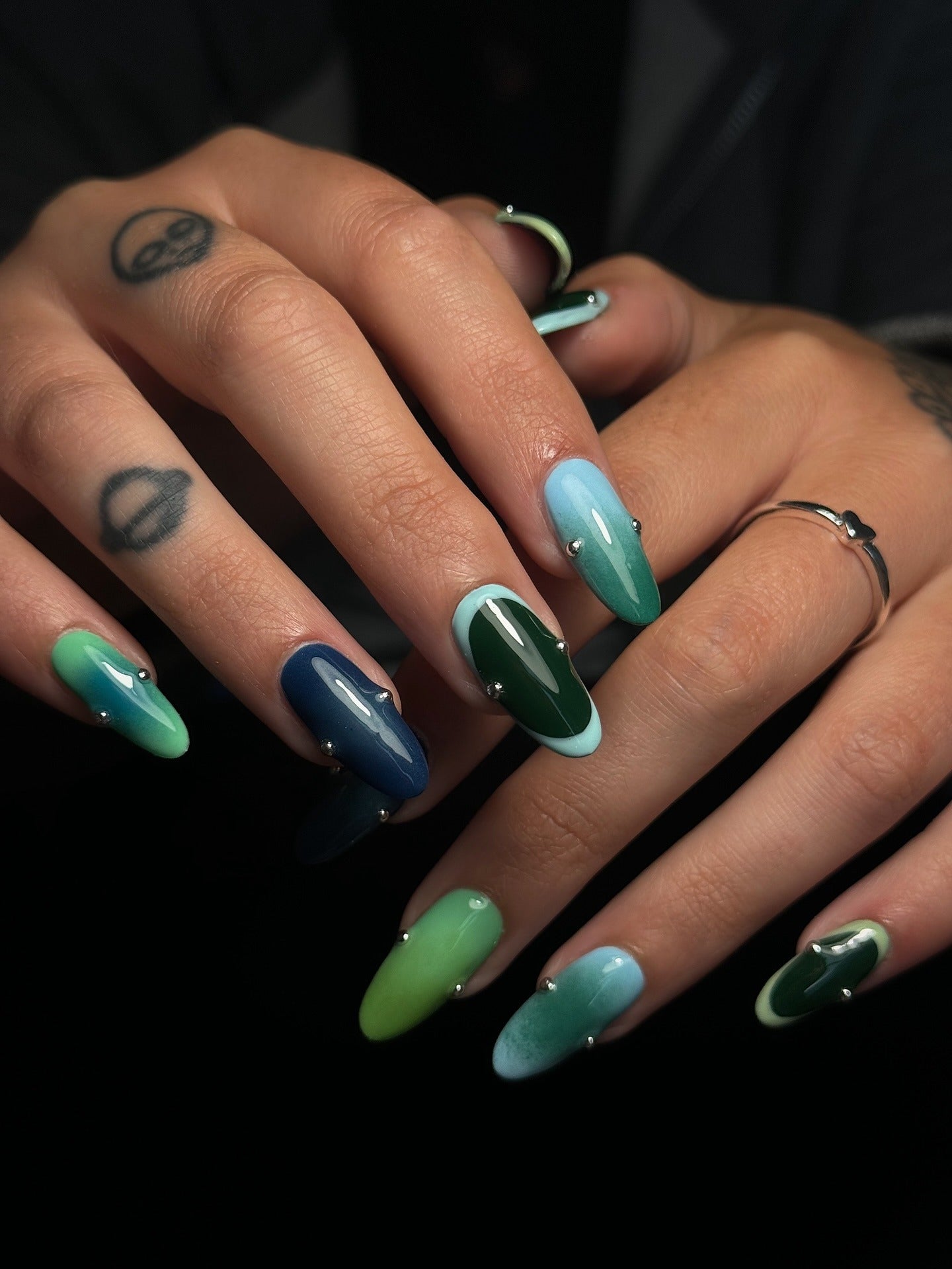 8. Jelly Green Ombre with Metallic Beads (Green Nail Ideas)