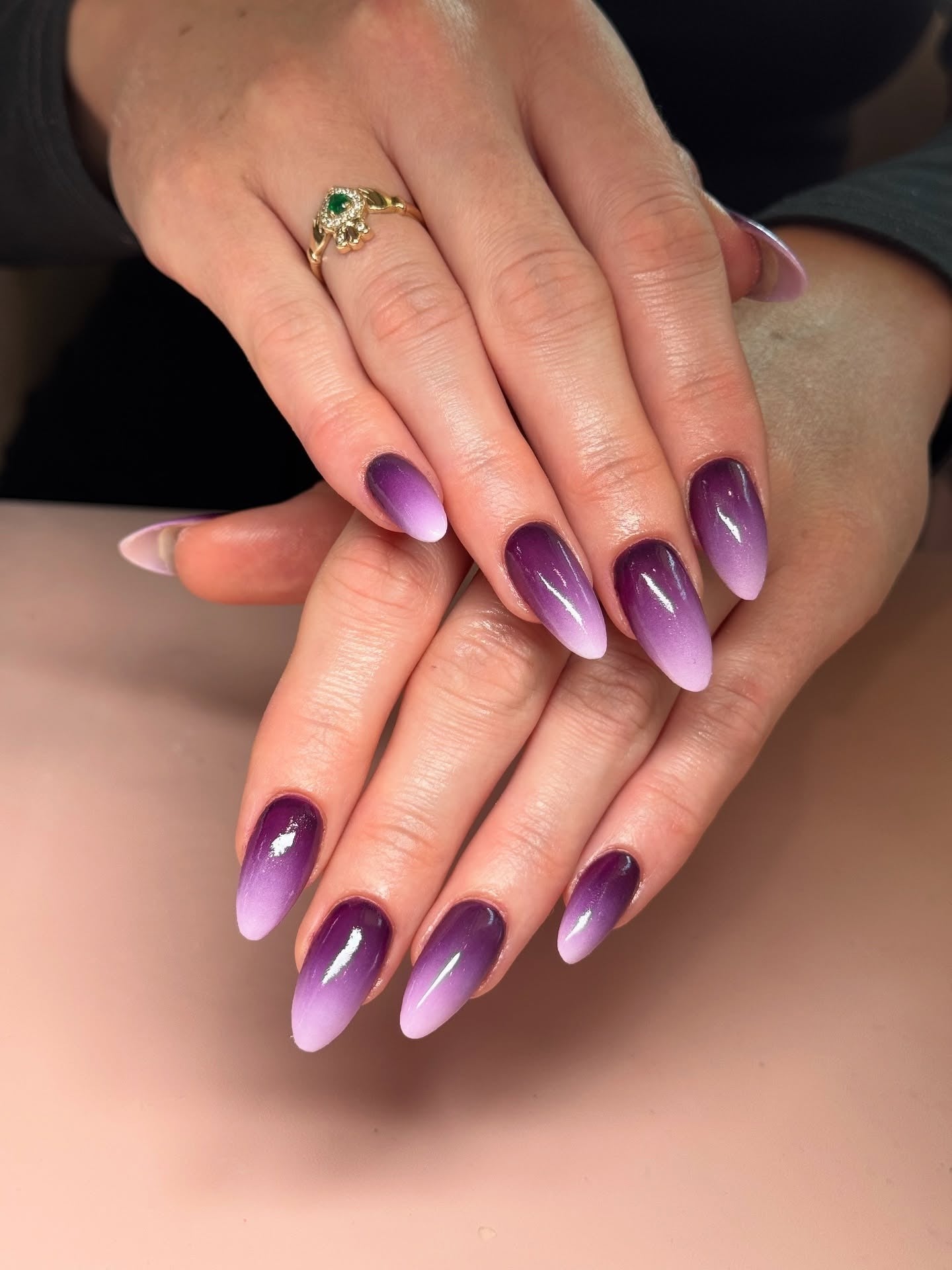 1. Gradient Almond in Violet Fade (Ombre Nail Ideas)