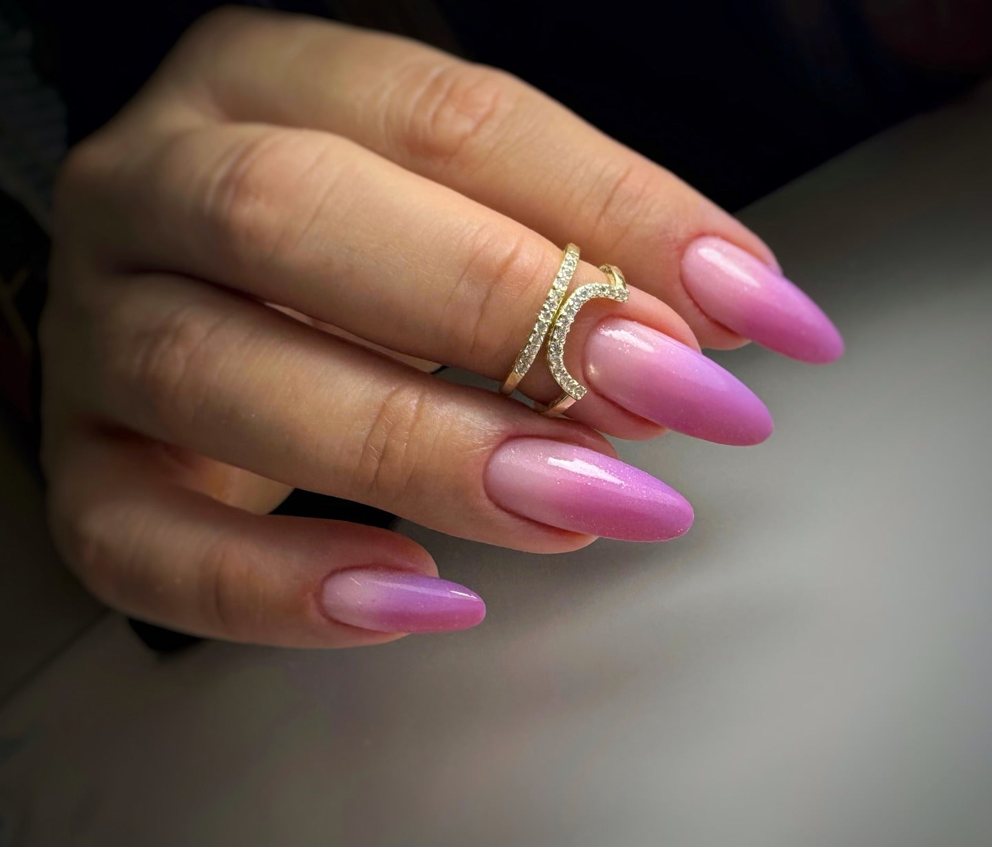 12. Shimmery Orchid Ombre on Almond Nails (Ombre Nail Ideas)