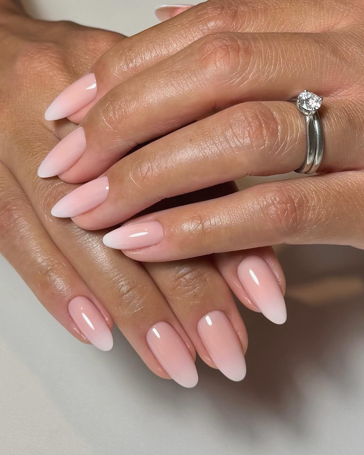 16. Soft Blush Ombre on Almond Nails (Ombre Nail Ideas)
