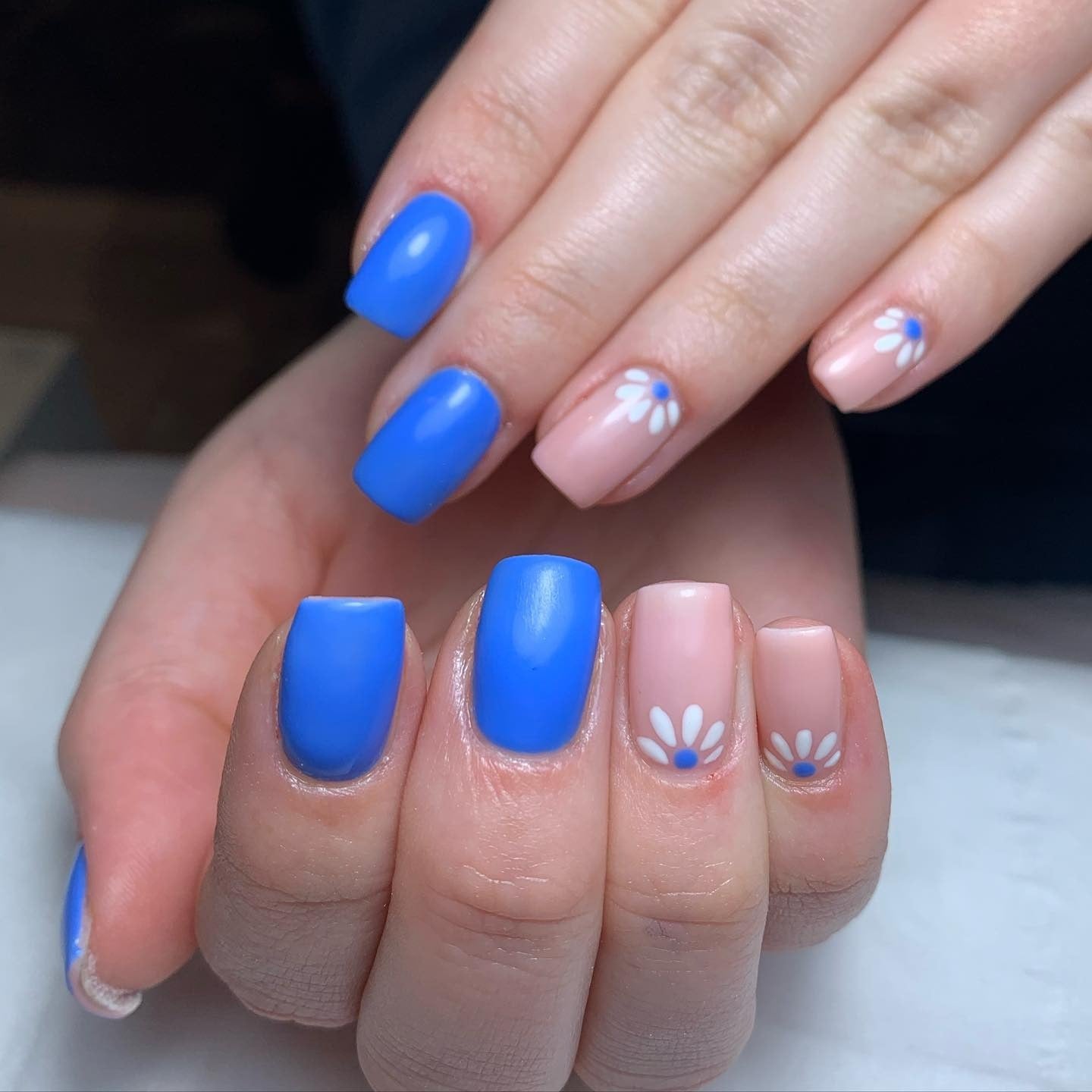 3. Blue Bloom Contrast Nails (Spring Nail Ideas)