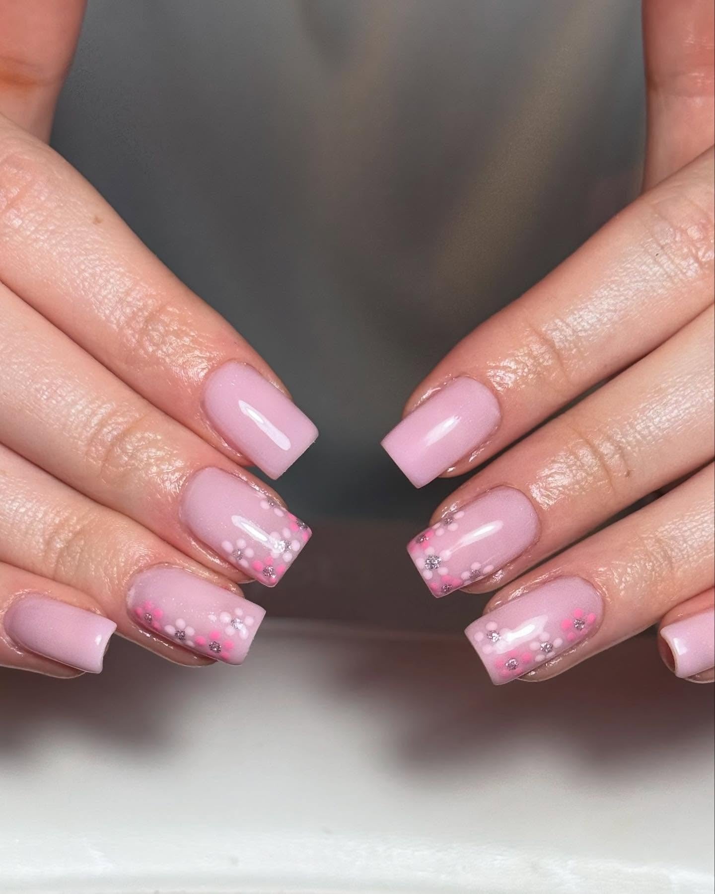 12. Soft Pink Blossoms with Gloss Finish (Spring Nail Ideas)