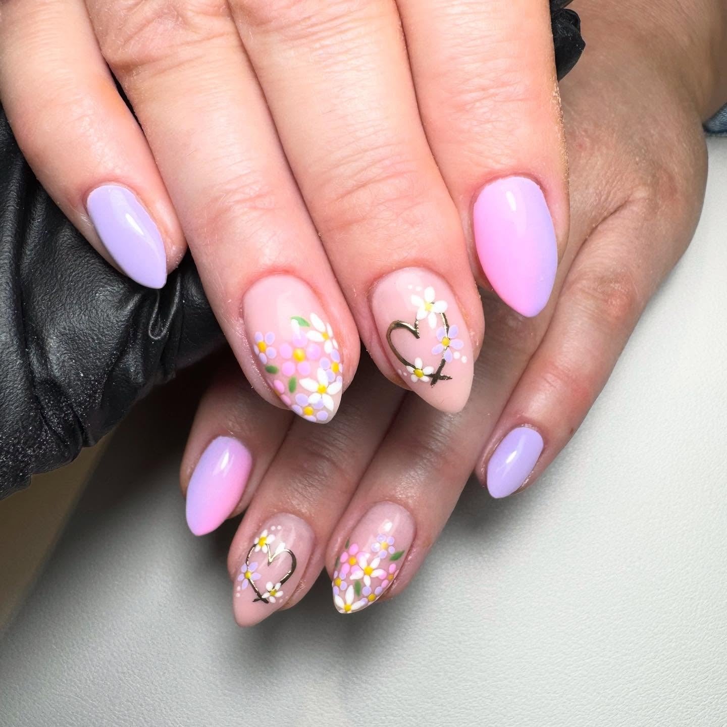 14. Pastel Petals with Heart Detail (Spring Nail Ideas)