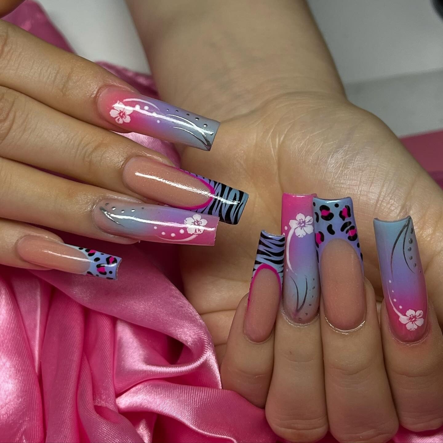 16. Neon Animal Print French with Floral Twist (Spring Nail Ideas)