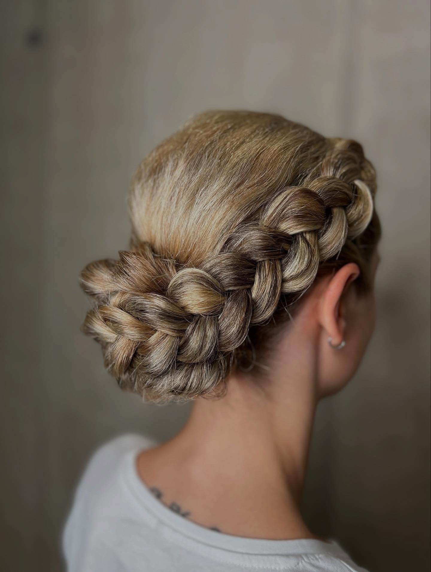 11. Blonde Braided Crown Bun (Updo Hairstyles)