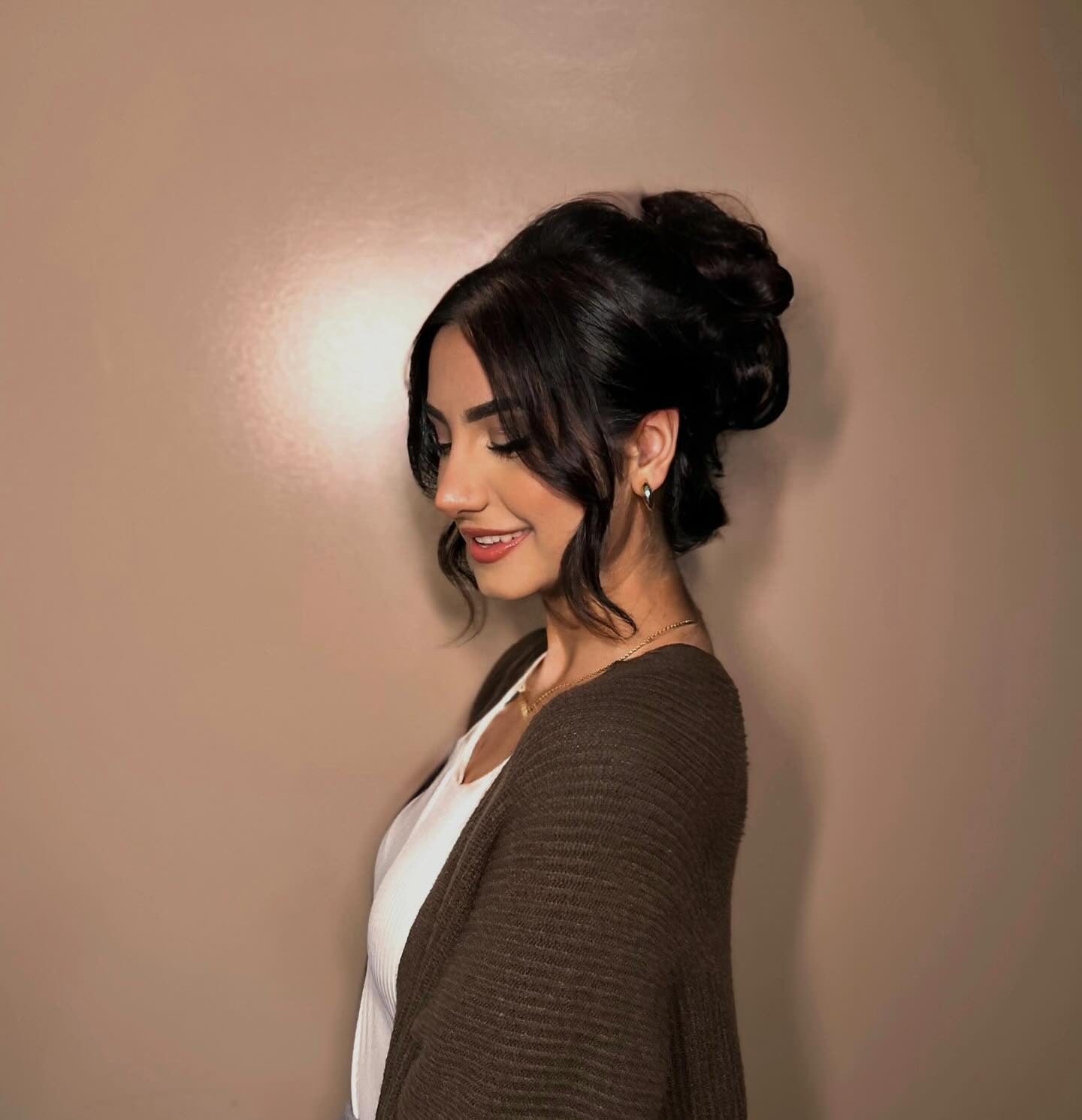 14. Glossy Brunette Soft Curl Updo (Updo Hairstyles)