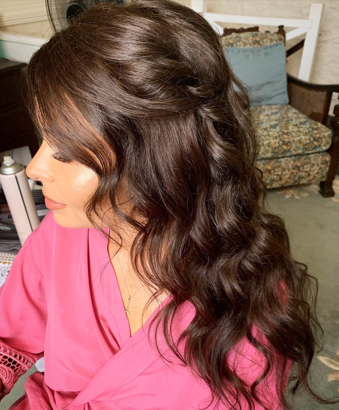 4. Side-Swept Waves with Loose Twist on Deep Chocolate Brown (Bridesmaid Hairstyles)