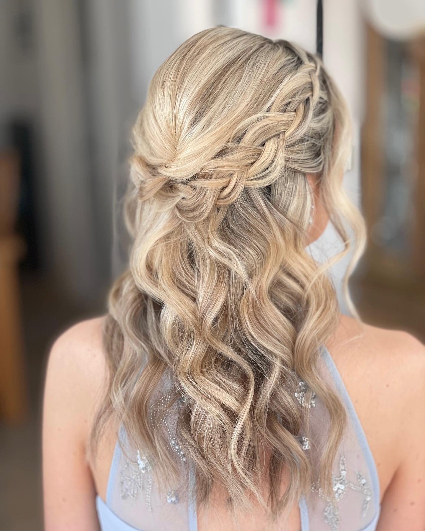 8. Soft Braided Half-Up Waves on Sandy Blonde (Bridesmaid Hairstyles)