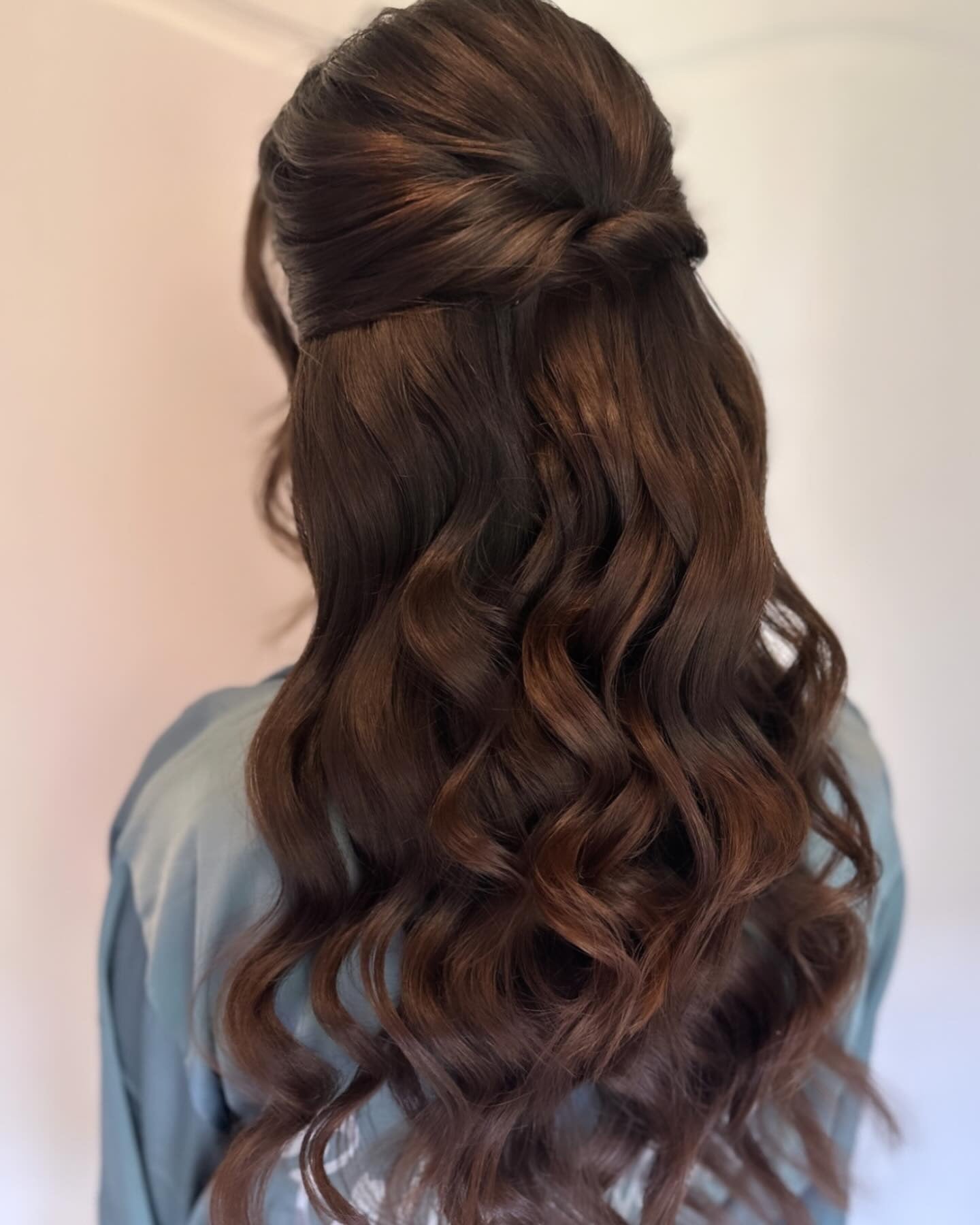 15. Smooth Half-Up Waves in Rich Chocolate Brown (Bridesmaid Hairstyles)