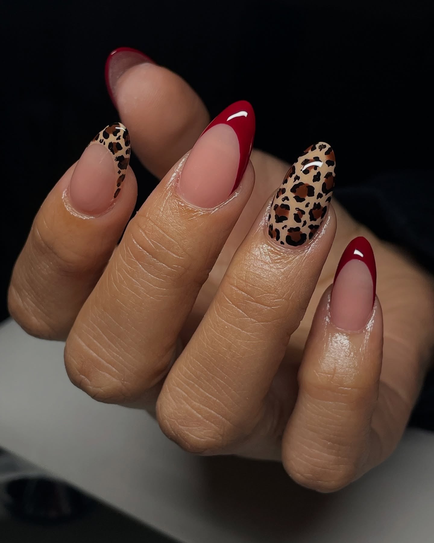 4. Classic Red and Leopard Mix (Cheetah Nail Ideas)