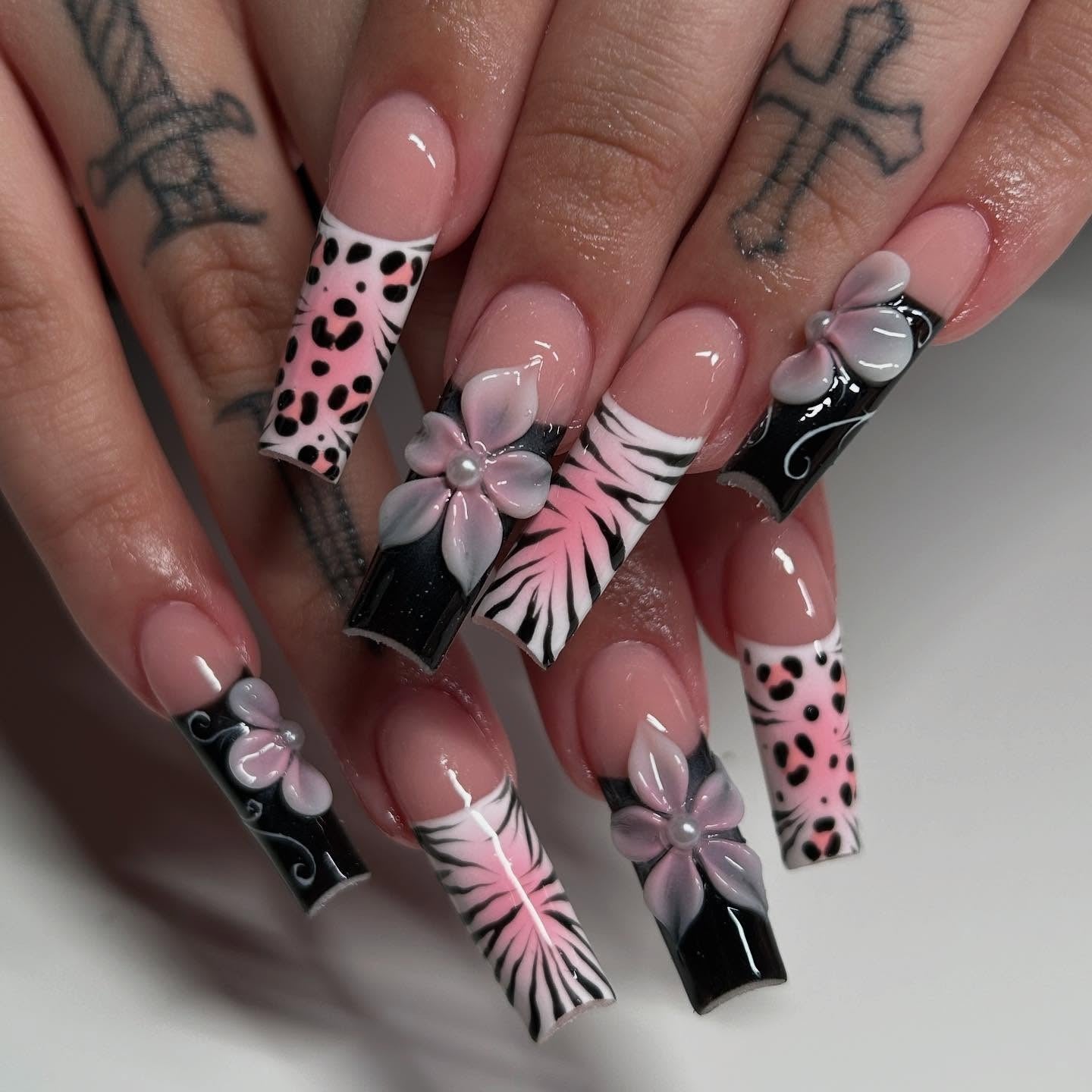 6. Pastel Safari with 3D Florals (Cheetah Nail Ideas)