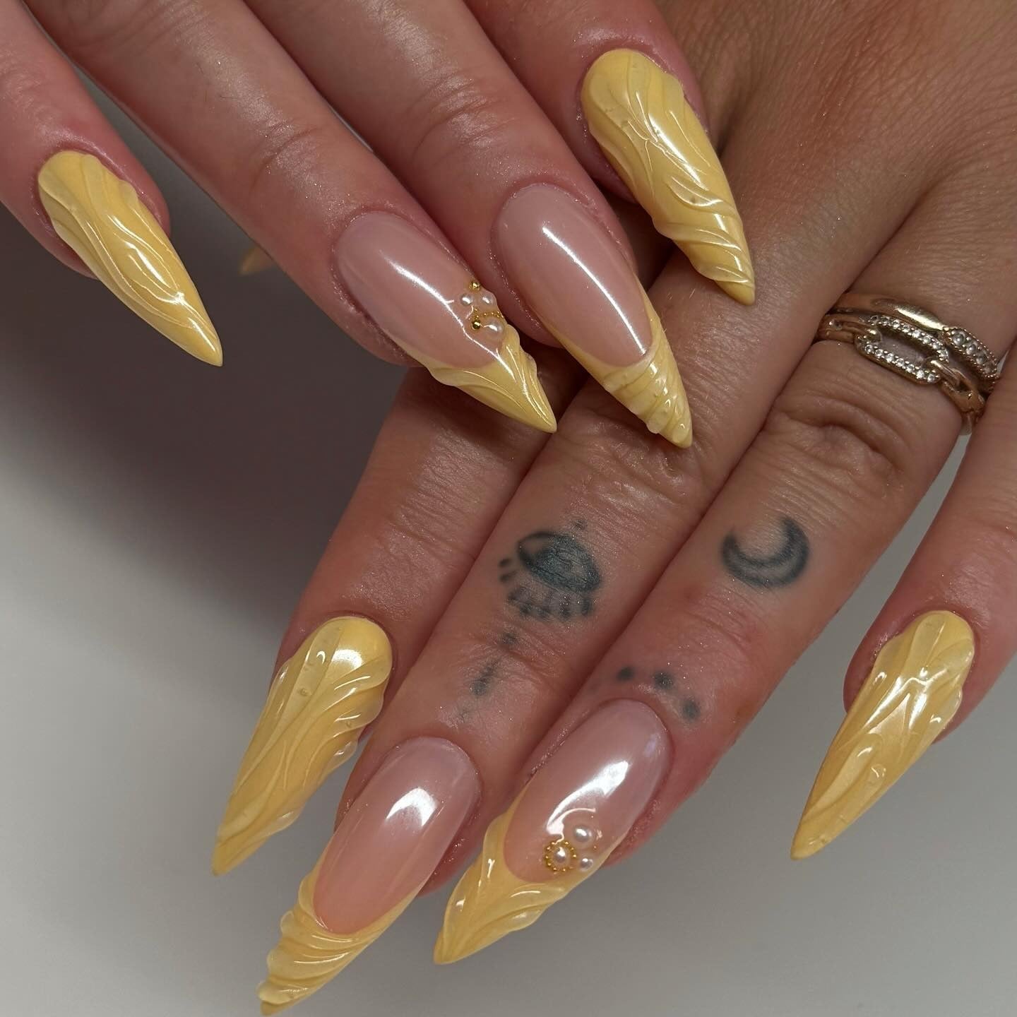 11. Sculpted Lemon Stiletto Nails (Yellow Nail Ideas)