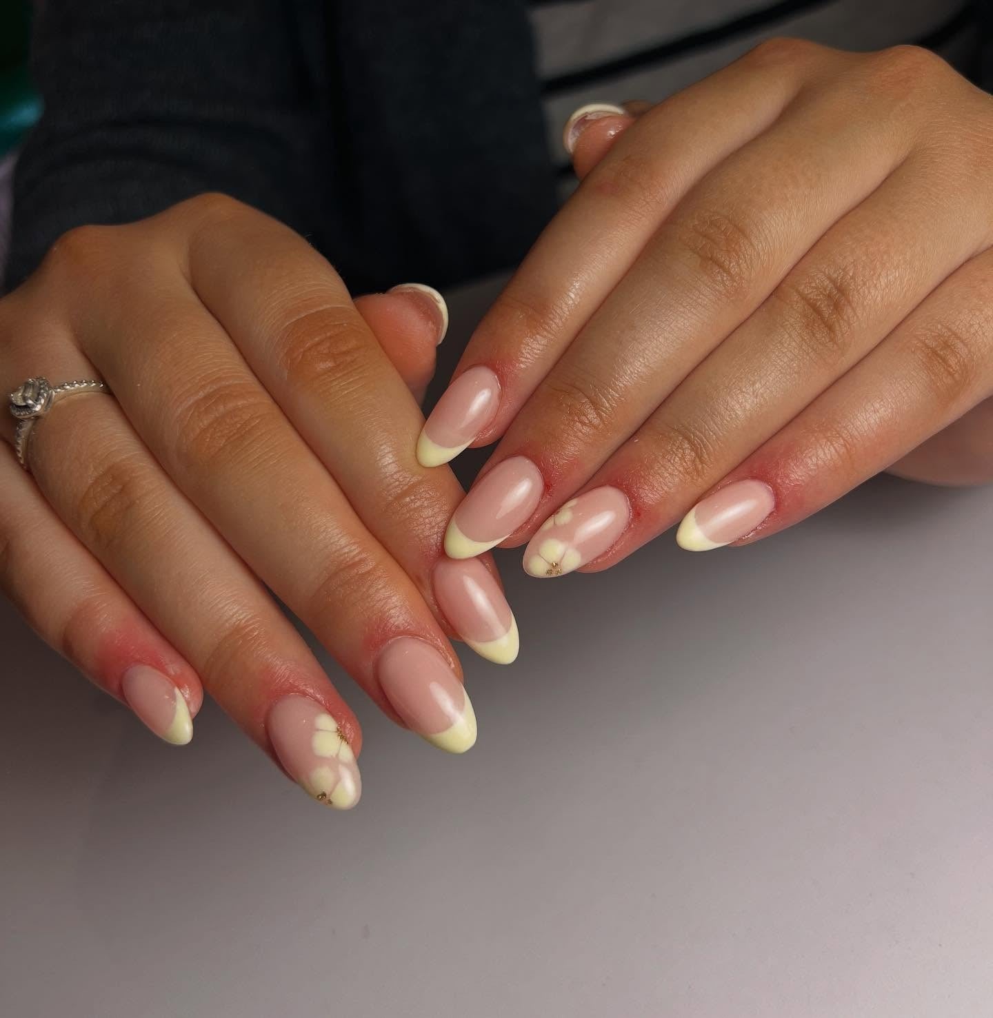 17. Pale Yellow French with Minimal Blooms (Yellow Nail Ideas)