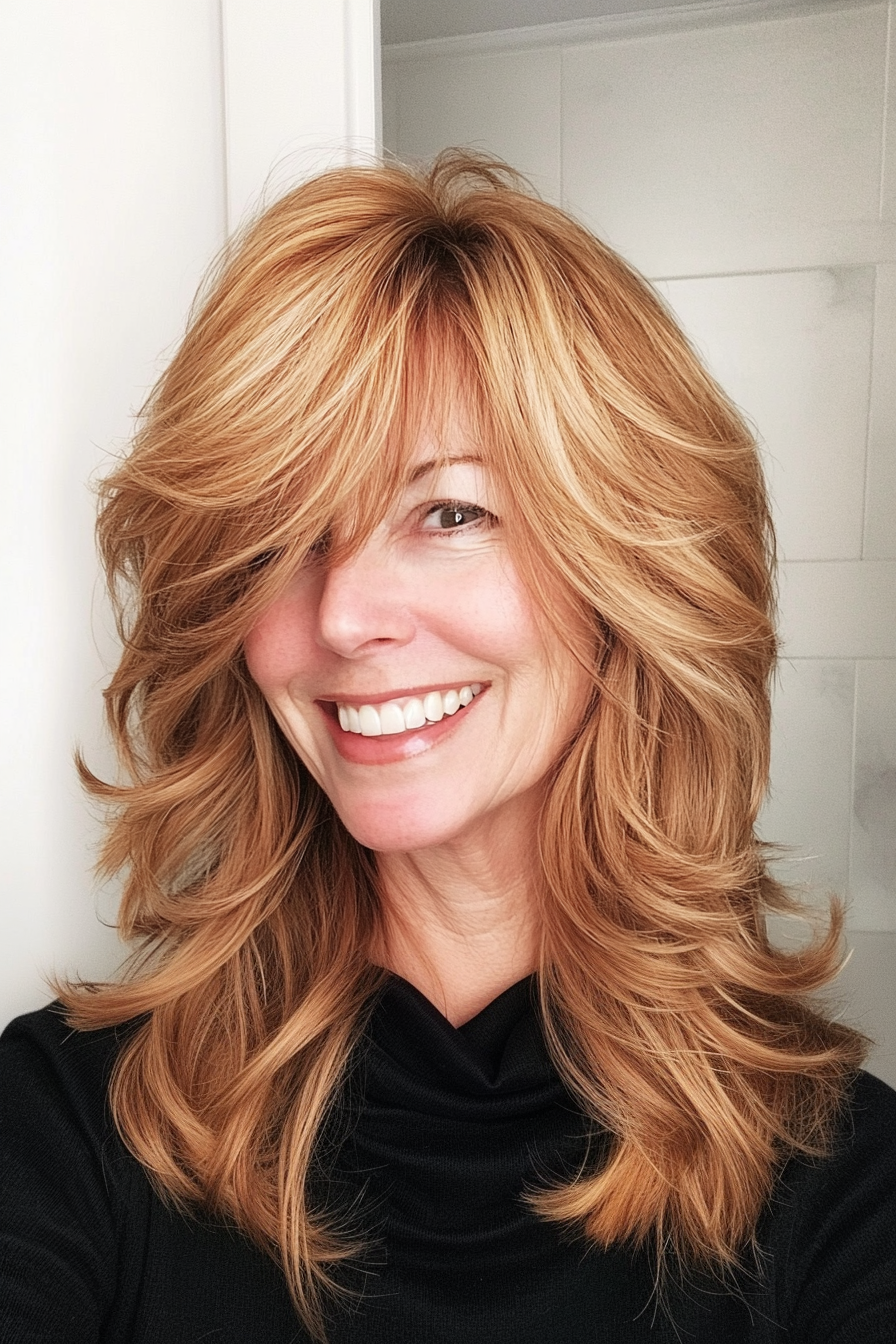 3. Soft Caramel Feathered Shag (Timeless Hairstyles For Women Over 60) - Timeless Hairstyles For Women Over 60