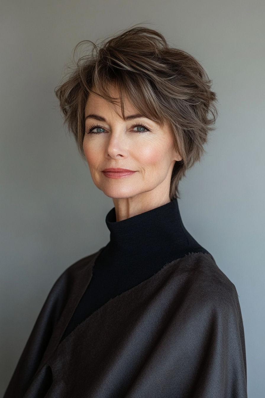 11. Light Brown Layered Pixie with Side-Swept Bangs (Timeless Hairstyles For Women Over 60) - Timeless Hairstyles For Women Over 60