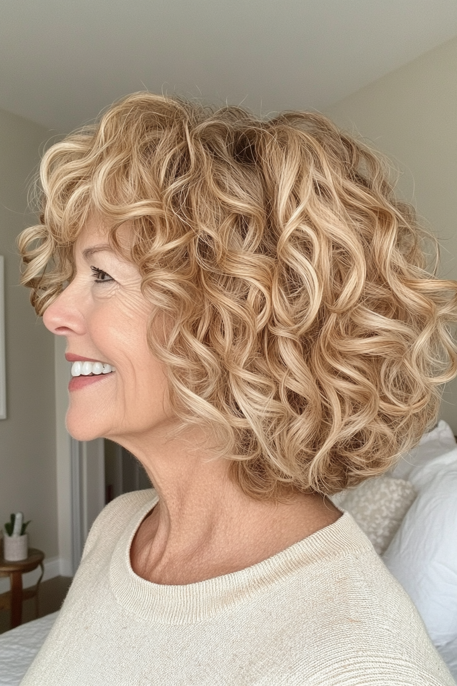 13. Golden Blonde Curly Bob with Layers (Timeless Hairstyles For Women Over 60) - Timeless Hairstyles For Women Over 60