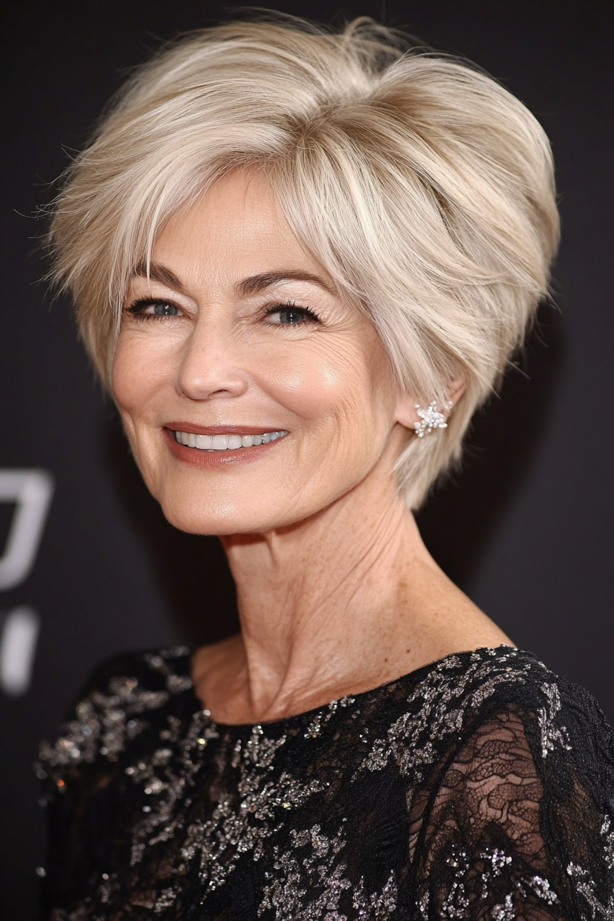 21. Medium Blonde Feathered Pixie with Volume at Crown (Timeless Hairstyles For Women Over 60) - Timeless Hairstyles For Women Over 60