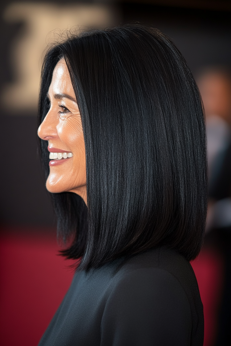 22. Natural Black Sleek Shoulder-Length Cut with Center Part (Timeless Hairstyles For Women Over 60) - Timeless Hairstyles For Women Over 60