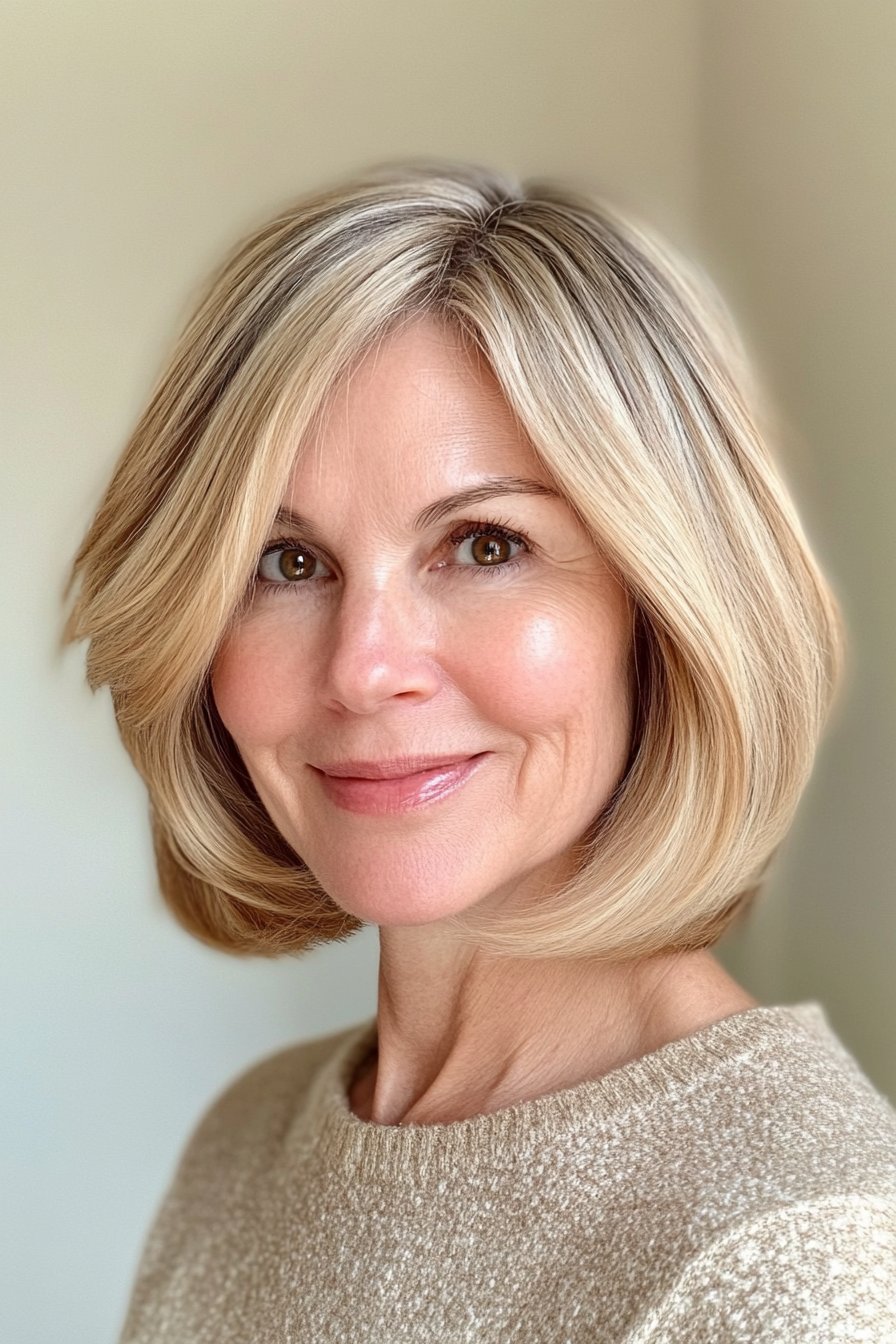 24. Golden Blonde Classic French Bob (Timeless Hairstyles For Women Over 60) - Timeless Hairstyles For Women Over 60