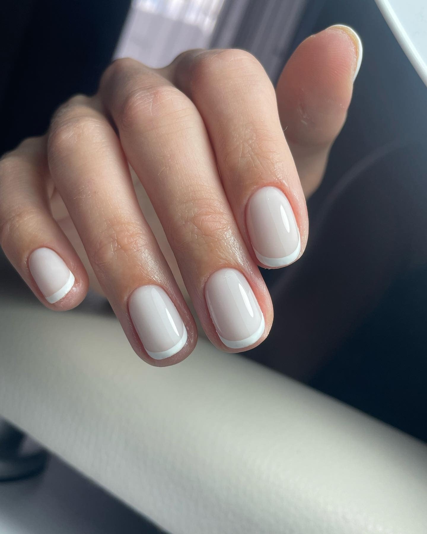 16. Milky Short Nails with Subtle Double French Lines (Milky Nail Ideas)