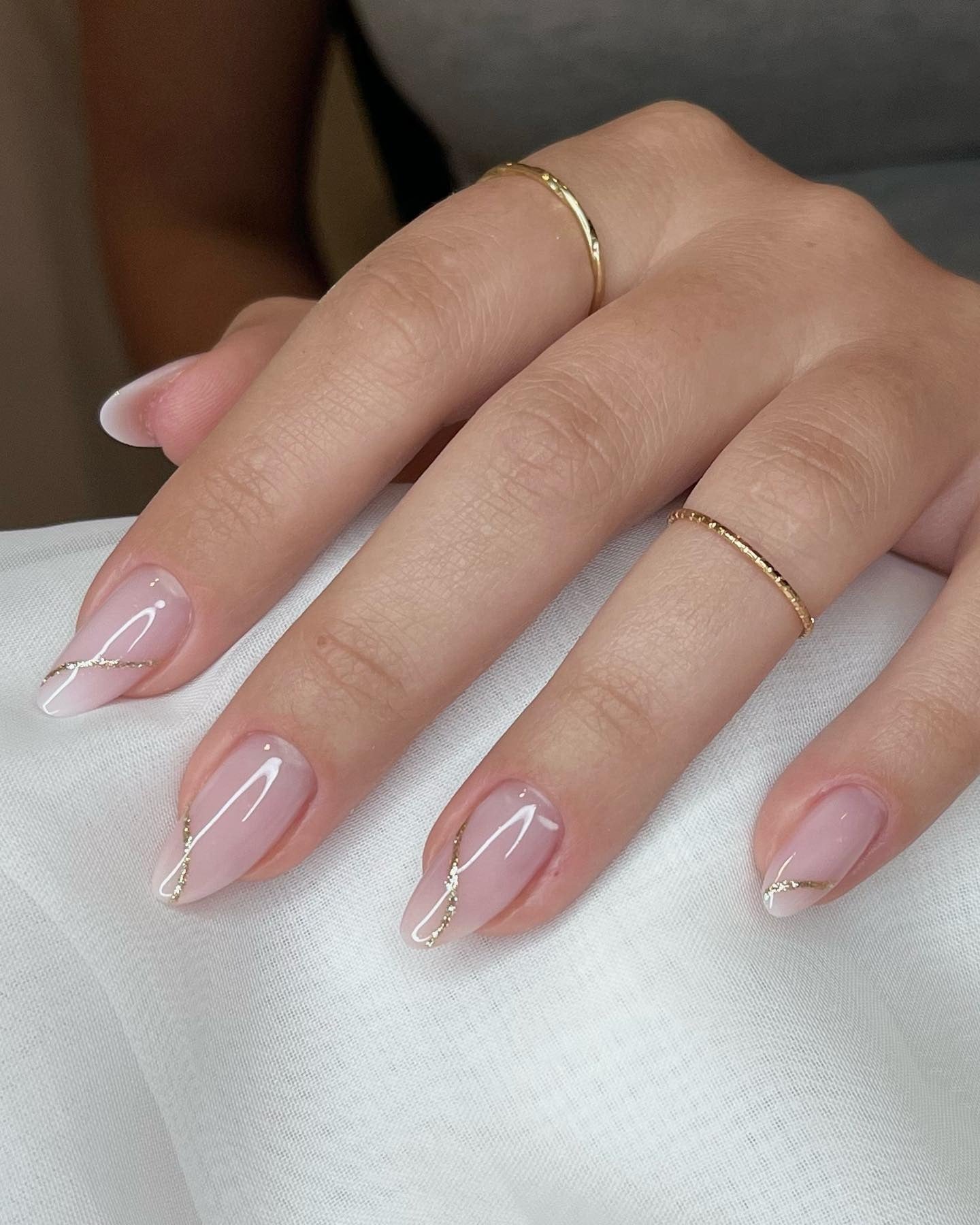 17. Milky Nails with Gold Accent Lines (Milky Nail Ideas)