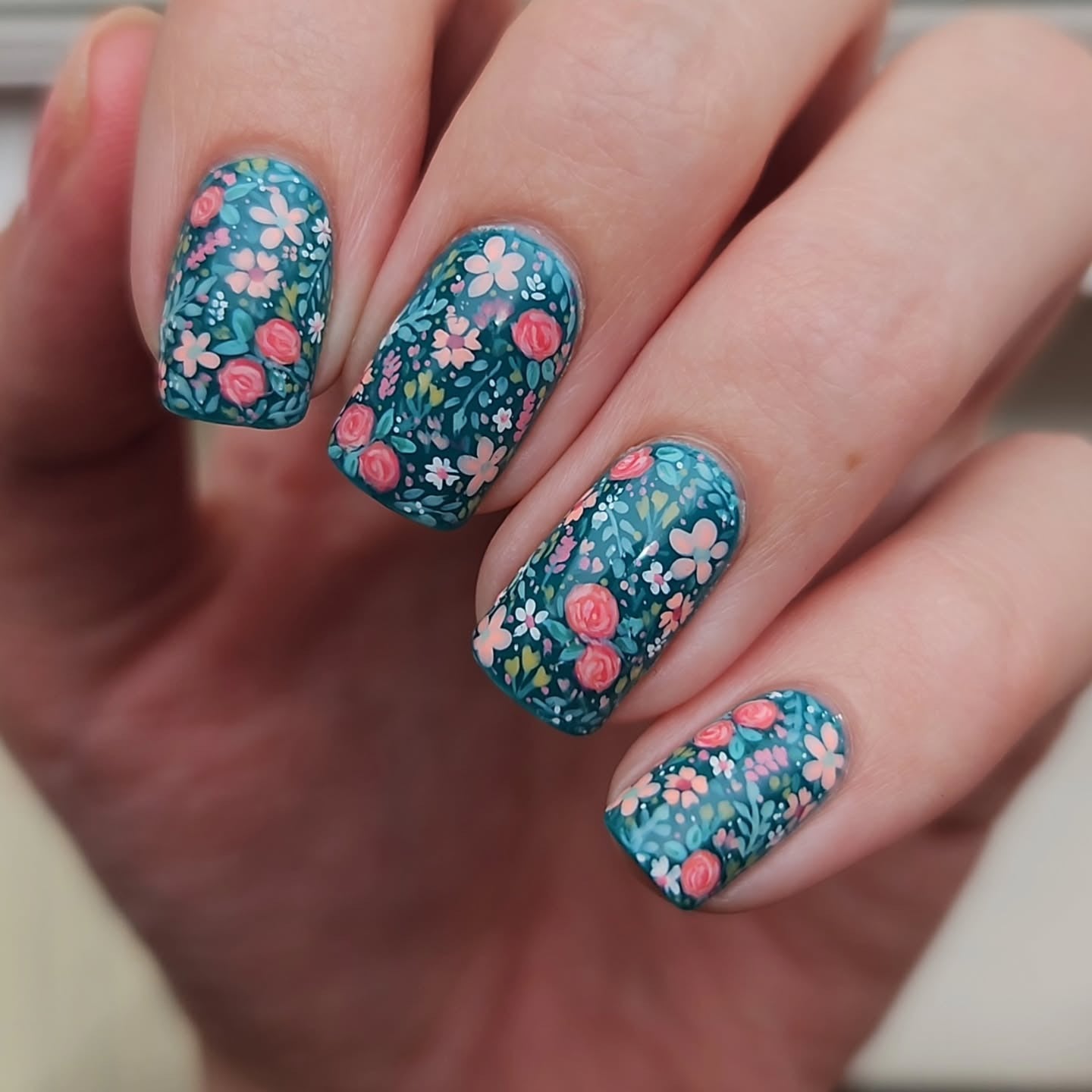 1. Teal Garden Canvas (Floral Nail Ideas)