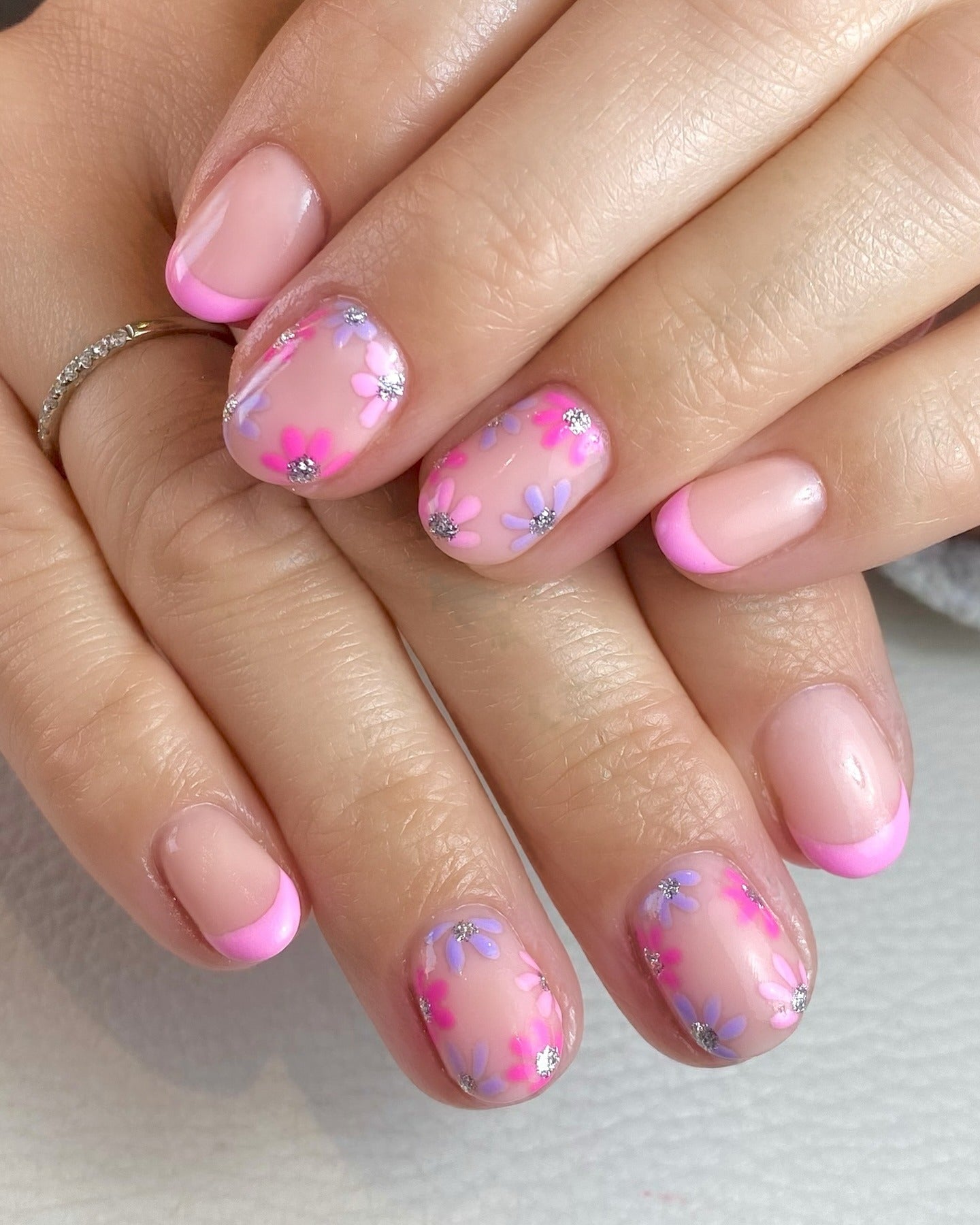 7. Pink Bloom French (Floral Nail Ideas)