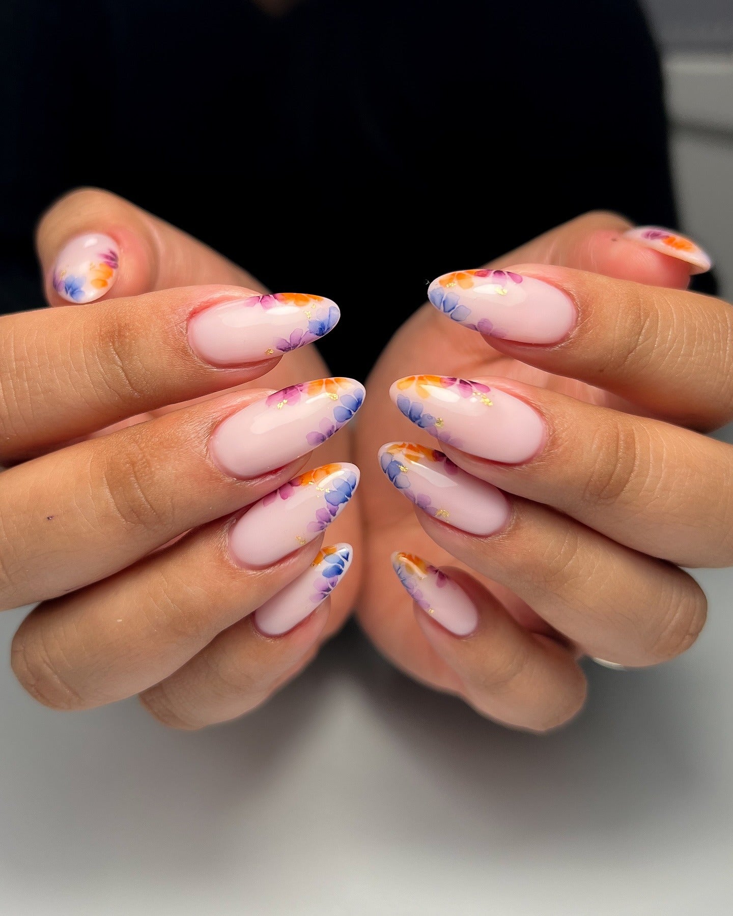 9. Sunset Floral Tips (Floral Nail Ideas)