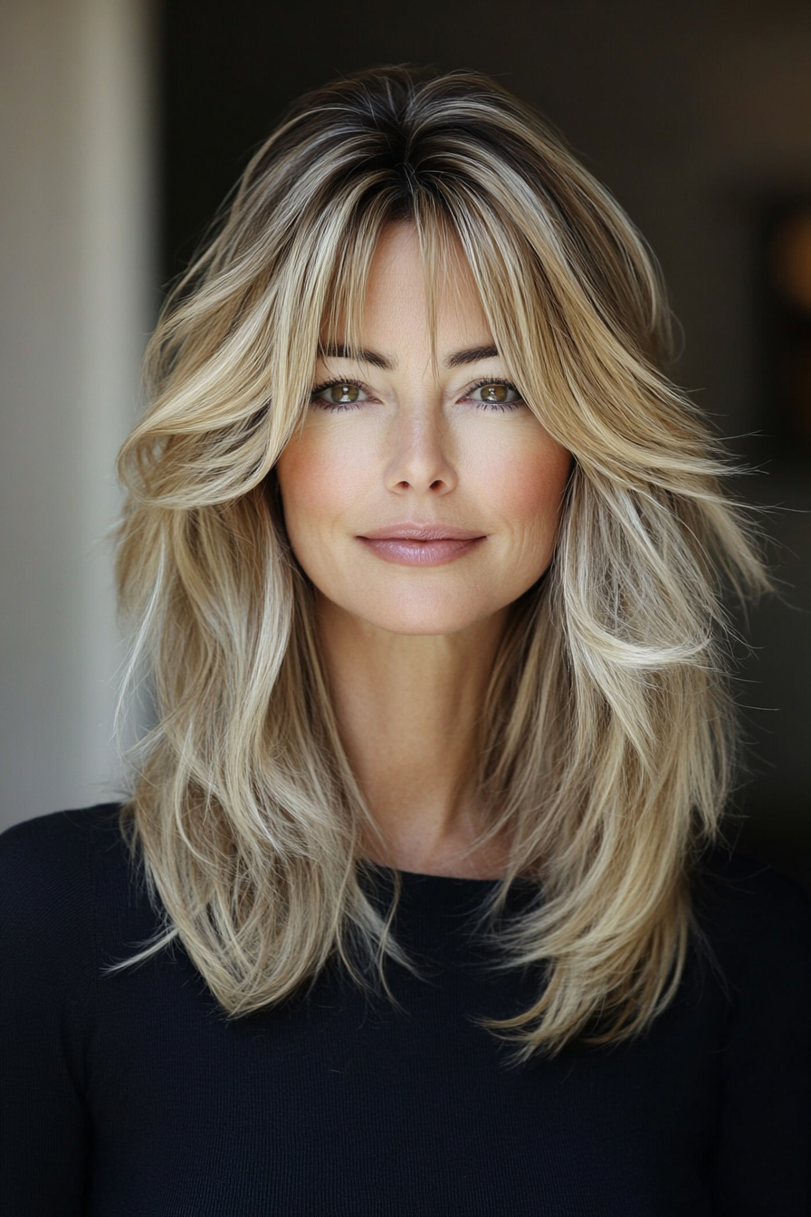 2. Textured Lob with Sandy Blonde Highlights (Medium Length Hairstyles With Layers For Women Over 50) - Medium Length Hairstyles With Layers For Women Over 50