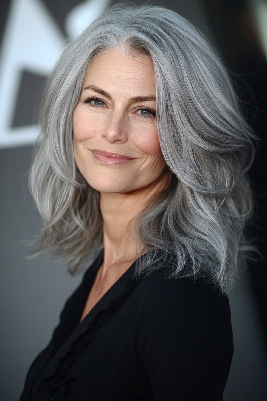 3. Shoulder-Grazing Layers with Silver Gray Blend (Medium Length Hairstyles With Layers For Women Over 50) - Medium Length Hairstyles With Layers For Women Over 50