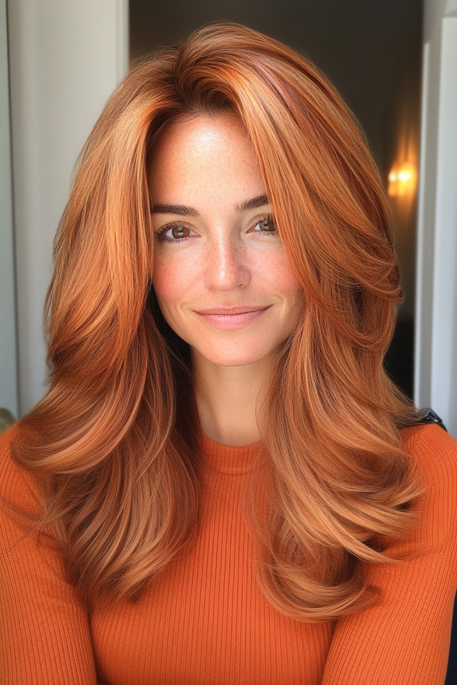 9. Wispy Layers with Natural Auburn Tones (Medium Length Hairstyles With Layers For Women Over 50) - Medium Length Hairstyles With Layers For Women Over 50