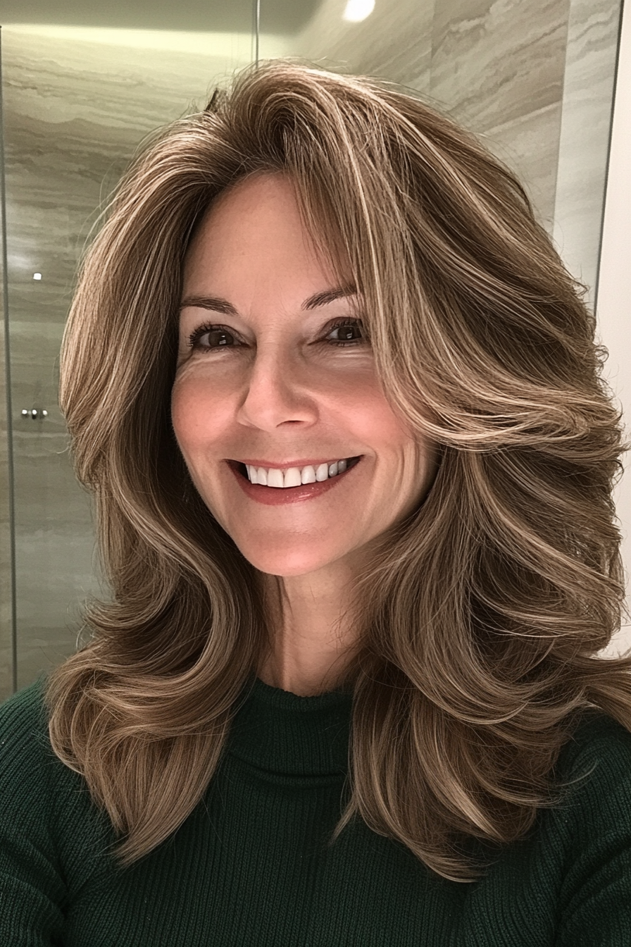 18. Soft Curls with Natural Medium Brown (Medium Length Hairstyles With Layers For Women Over 50) - Medium Length Hairstyles With Layers For Women Over 50