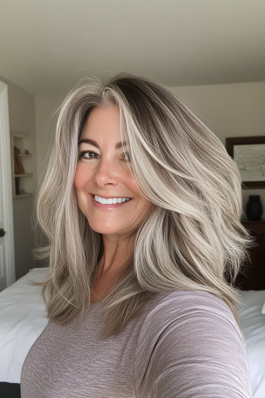 22. Airy Layers in Dark Ash Blonde (Medium Length Hairstyles With Layers For Women Over 50) - Medium Length Hairstyles With Layers For Women Over 50