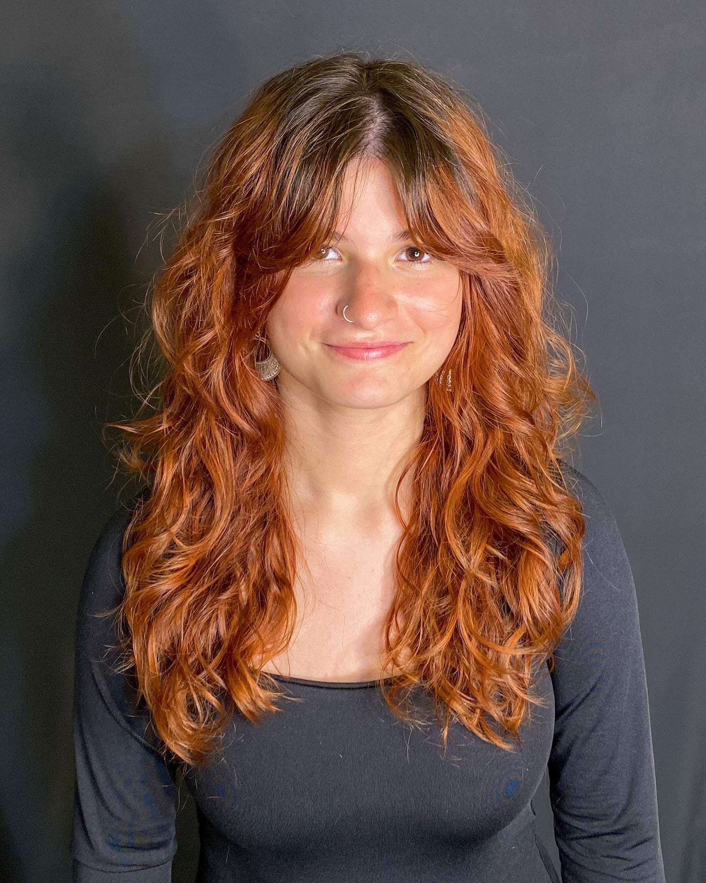 17. Copper Curly Shag with Curtain Fringe (Shaggy Haircut)