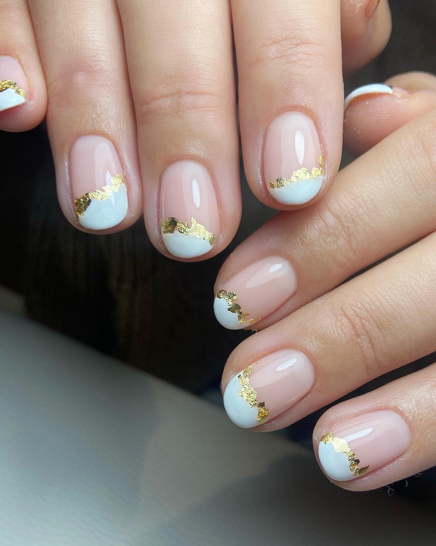 8. Gold-Tipped Cloud French (Short Nail Ideas)