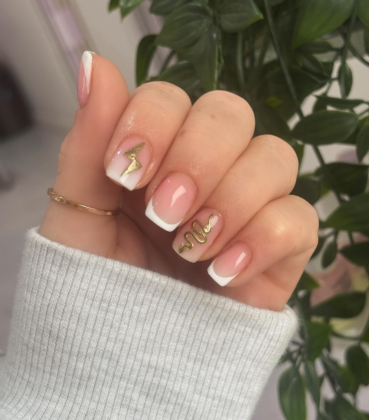11. Classic French with Golden Accents (Short Nail Ideas)