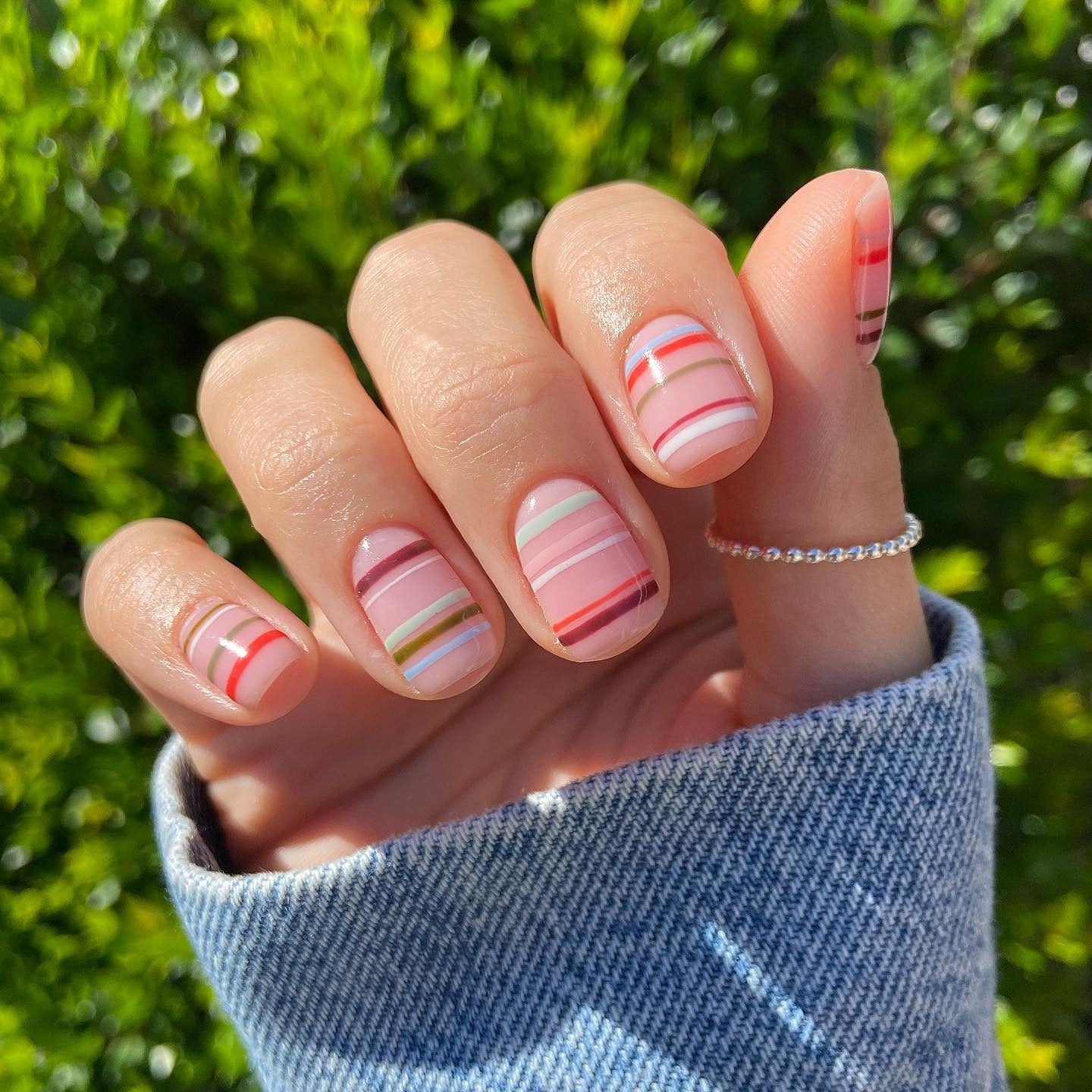 17. Candy Stripe Overlay (Short Nail Ideas)