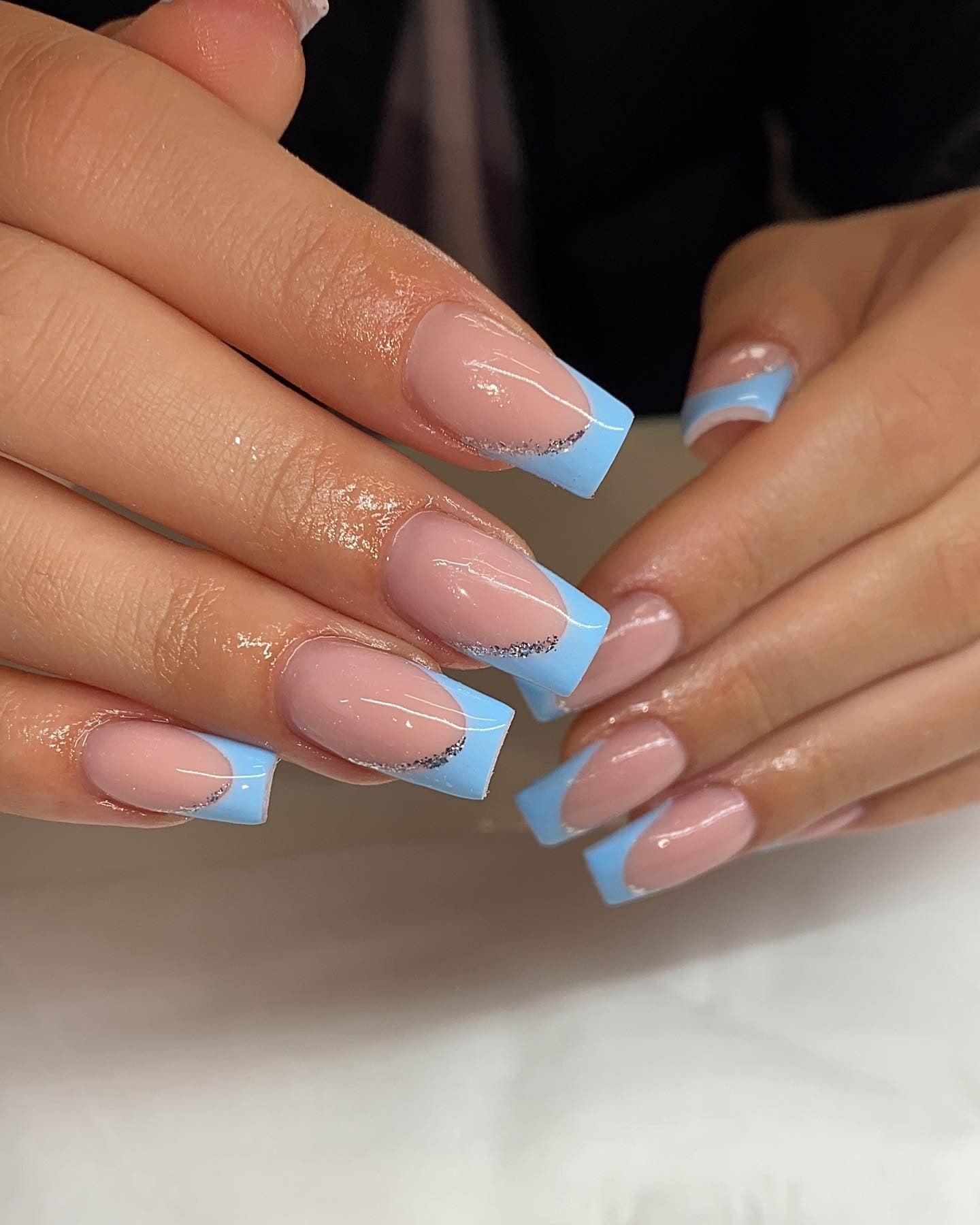 1. Soft Blue French with Silver Detail (Blue Spring Nail Ideas)