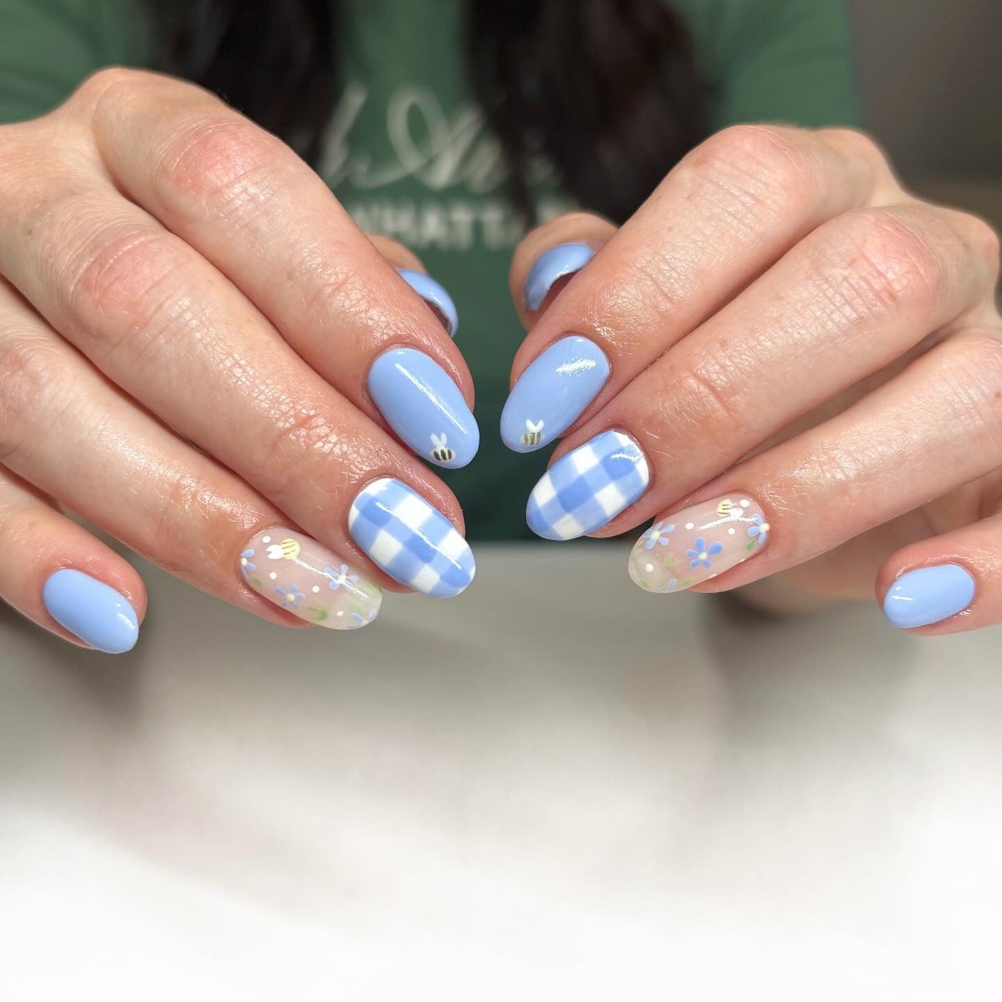 3. Spring Picnic Blue Plaid (Blue Spring Nail Ideas)
