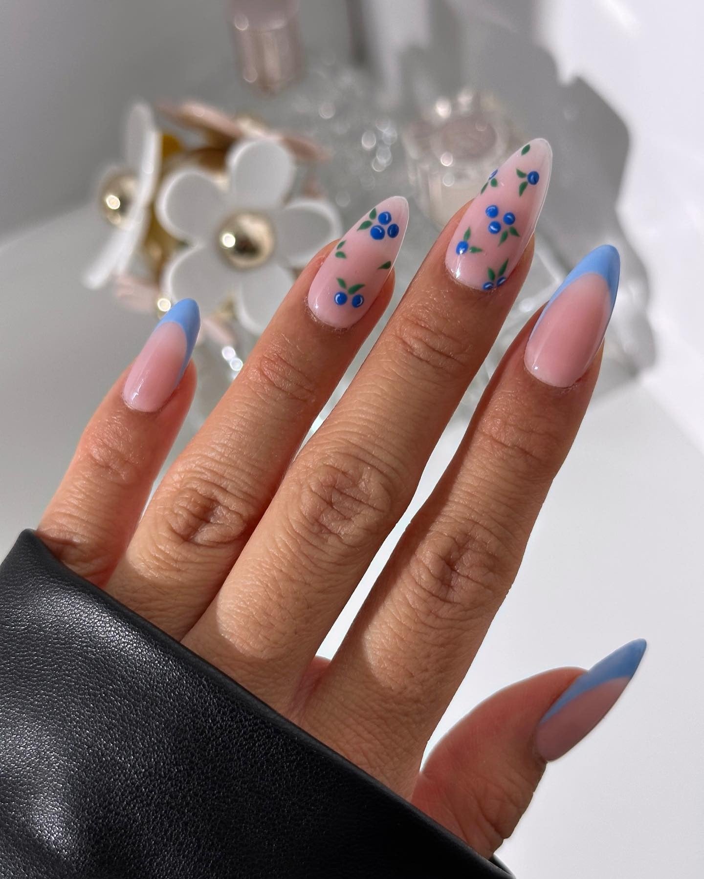 18. Spring Vines and Blueberry Accents (Blue Spring Nail Ideas)