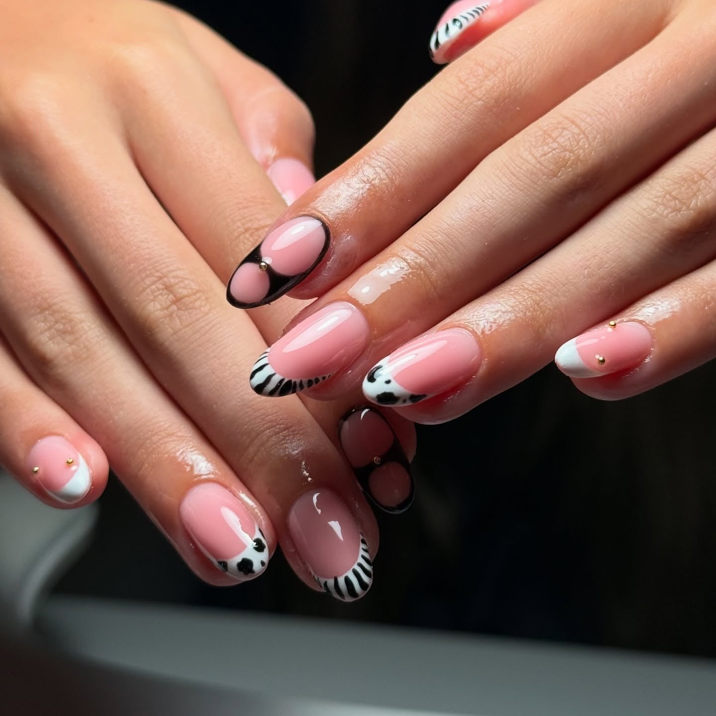 17. Animal Mix with Negative Space Details (Black and White Nail Ideas)