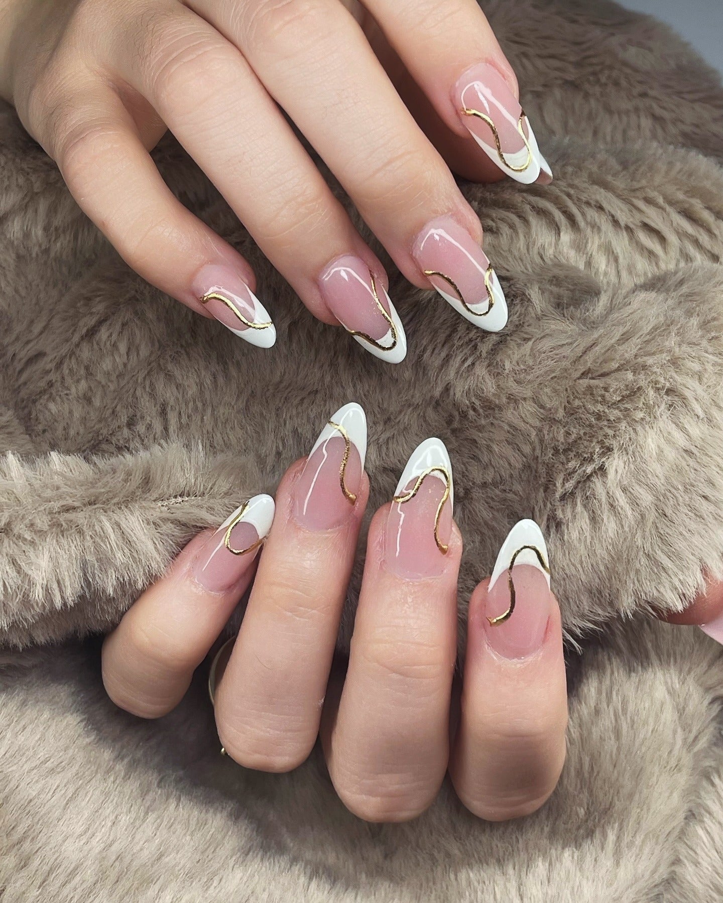1. Modern French with Gold Wave Accent (Nail Ideas for Wedding)