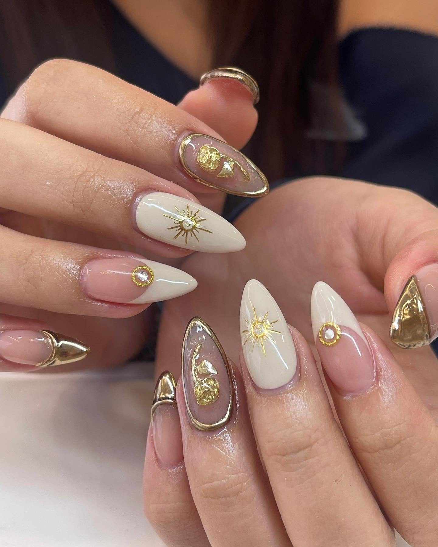 3. Gold Celestial Frame Art (Nail Ideas for Wedding)