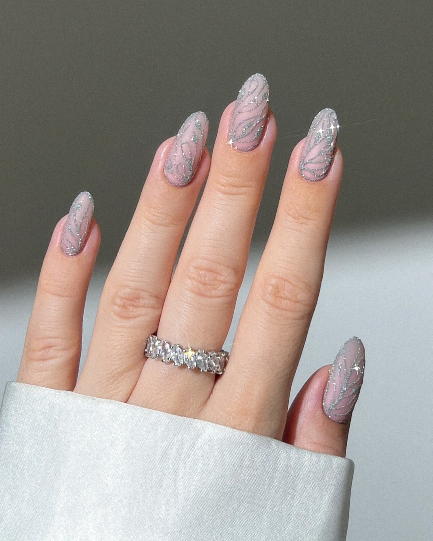 13. Iridescent Silver Vine Swirls (Nail Ideas for Wedding)