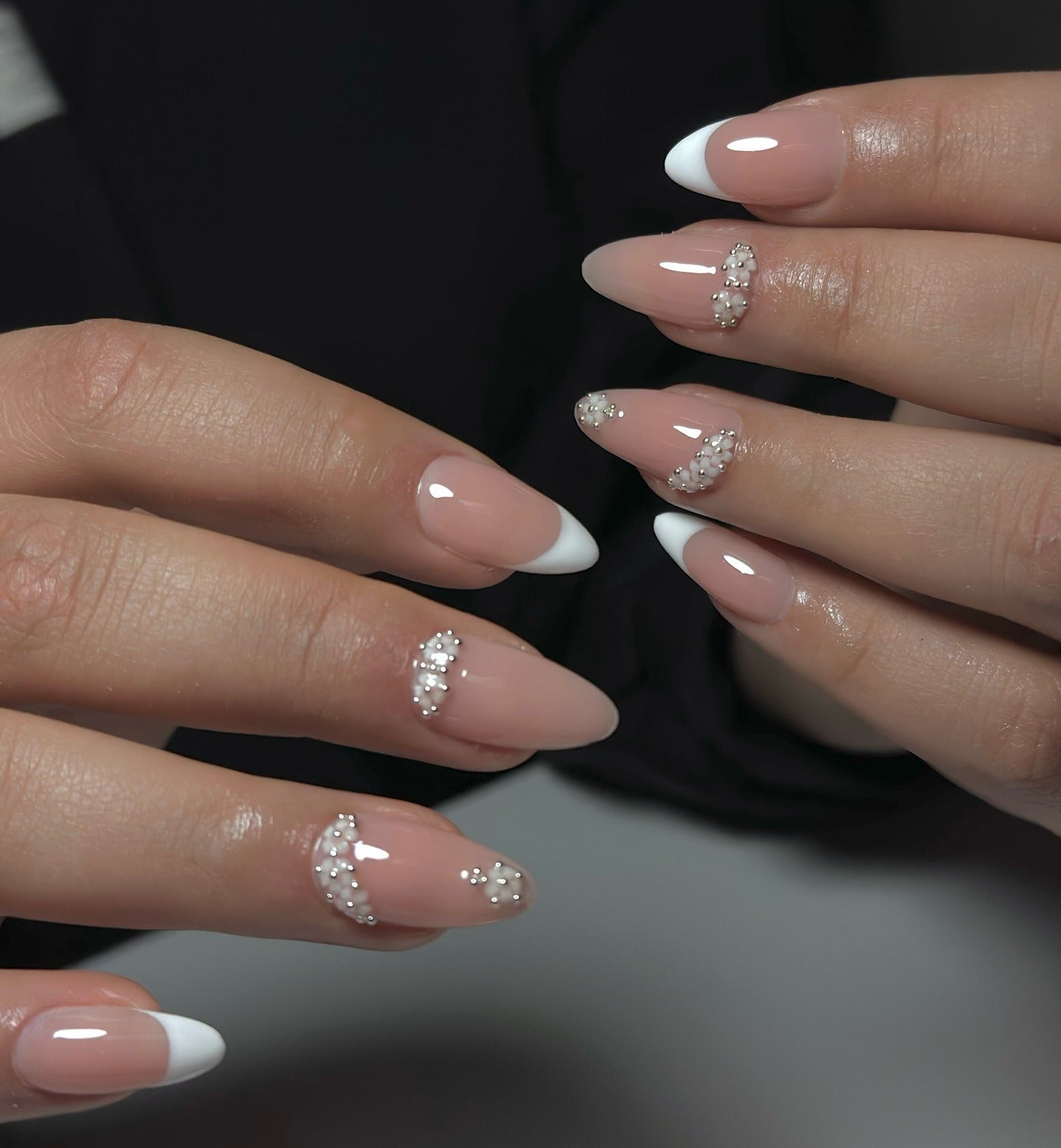 14. Classic French with Pearl Half-Moons (Nail Ideas for Wedding)